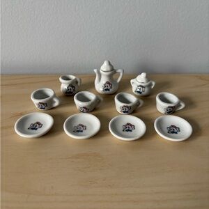 Miniature White Ceramic Tea Set with Character Decals